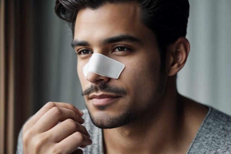 man wearing nose strip