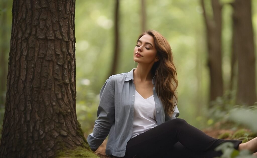 Woman relaxing in woods