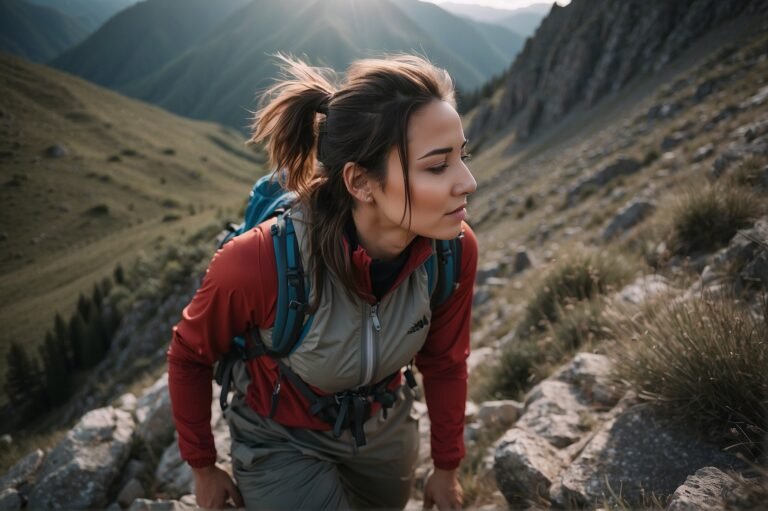 girl hiking on hill side